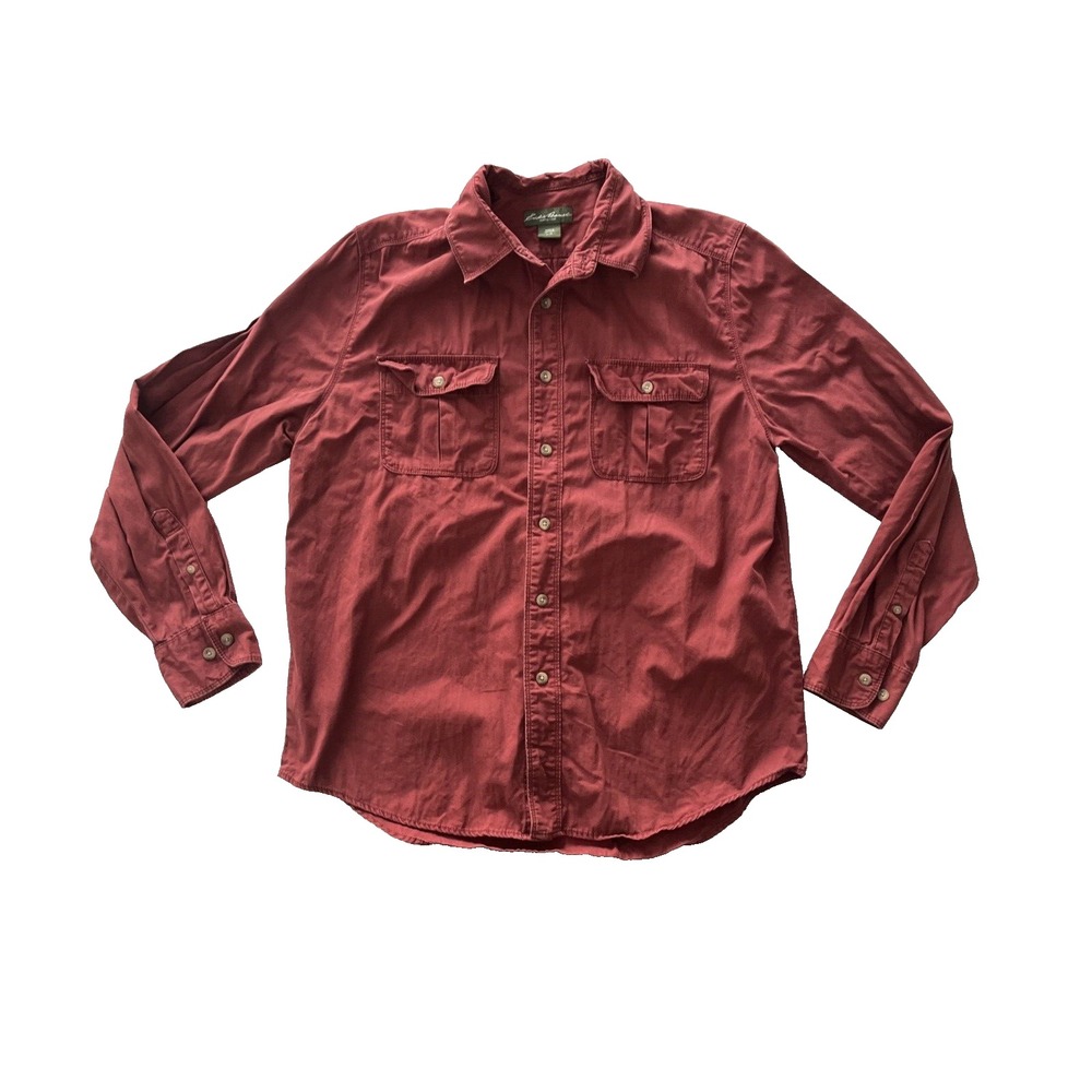 Eddie Bauer Men's Size L Brick Red Button Up Long Sleeve Pockets Cargo‎ Outdoor